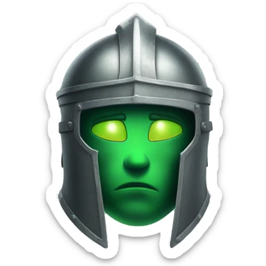 knight's head in a helmet with green light coming out of his eyes sticker