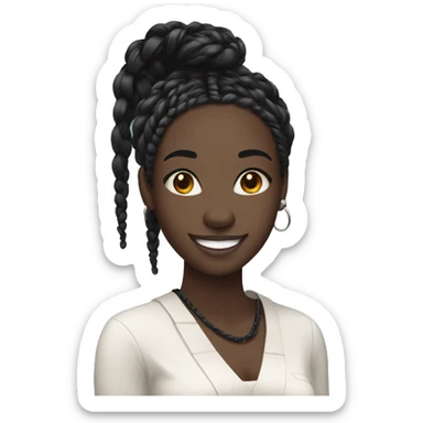Woman with black skin and black box braids smiling sticker