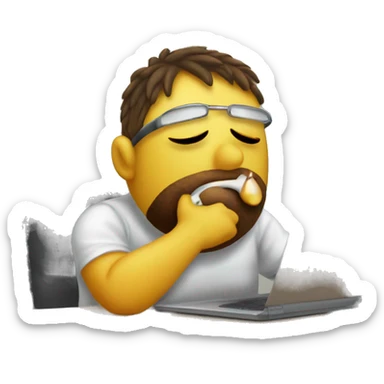 I am sick, working from home with my laptop while I have a thermometer in the mouth and look sick in the face sticker