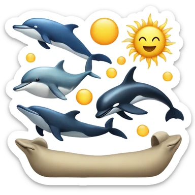 Sun moon whale dolphin sticker