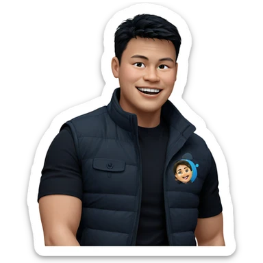 smiling boy in black vest sticker