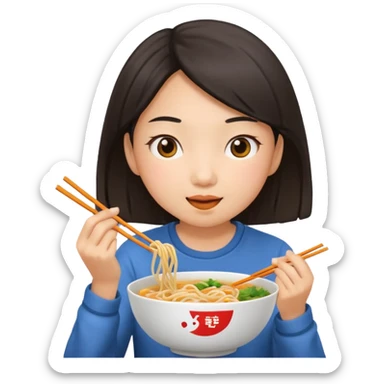 a girl eating noodles sticker