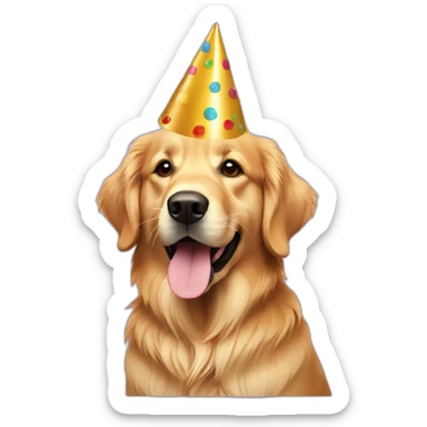 golden retriever with party hat sticker