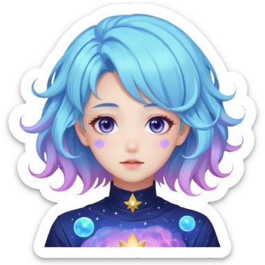 Beautiful gorgeous anime lady with beautiful nebula hair, fashion aesthetic, ethereal, fairycore, pastelcore  sticker
