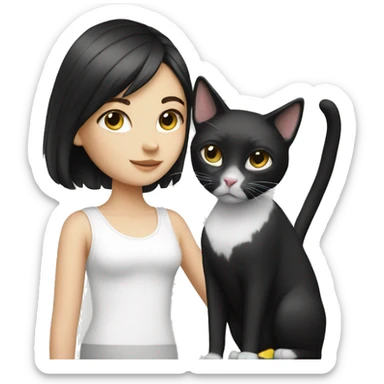 Black and white cat and girl sticker