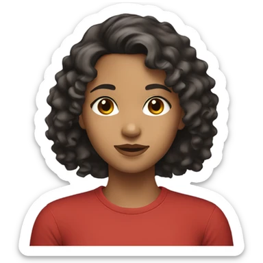 Girl with light brown skin and curly black hair with brown eyes wearing red shirt sticker