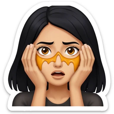 Woman shielding her face in fear with black hair sticker