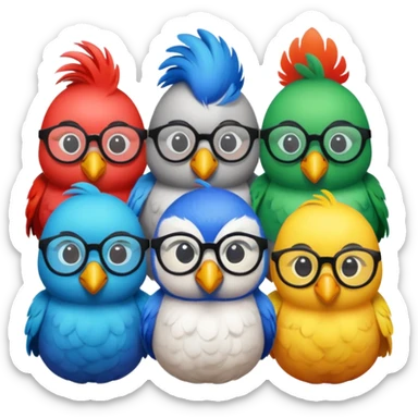 Create a Emoji in which birds are together coding birds should have a specs on eyes sticker