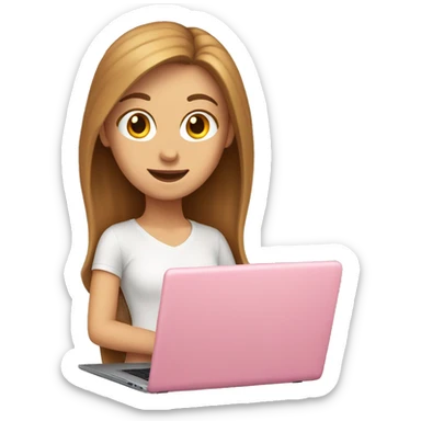 WHITE GIRL WITH BROWN HEAR SITTING IN FRONT OF PINK LAPTOP sticker