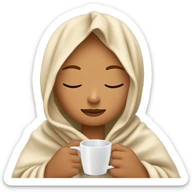 girl with blond cuivré hair inside a blanket sipping coffee eyes closed sticker