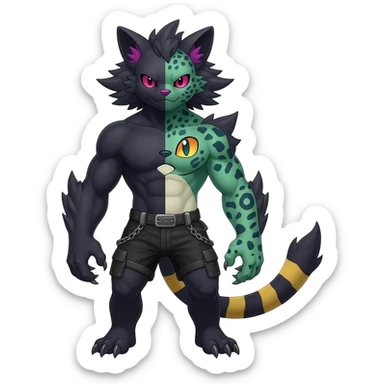 Edgy cool badass animalistic monsterous Darkrai-Umbreon-Litten-Liepard-Giratina-Fakémon-hybrid-fusion-creature  sticker