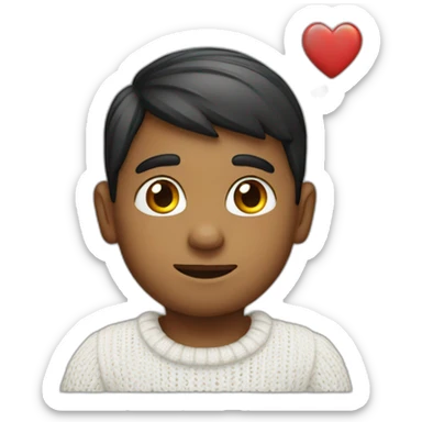 indian boy in a white knitted shirt with love heart eyes sticker