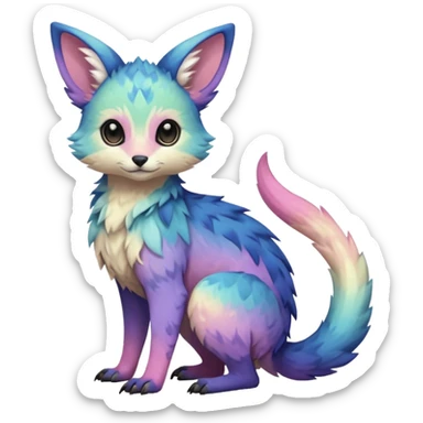 Feral Rare cute realistic edgy pretty beautiful handsome gorgeous pastel-gradient aesthetic colorful vibrant Vernid-Trico-species-Fakemon-creature by LiLaiRa, random markings, tufted ears, full body sticker
