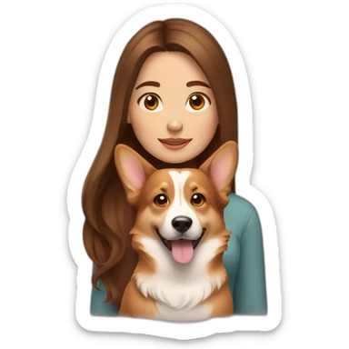 girl with long brown hair with corgi sticker