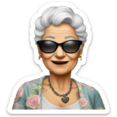 cool grandma in black sunglasses with tattos in the handd sticker