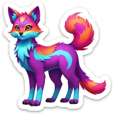 Neon-colored multi-colored edgy cool Falvie-Fionbri-fantasy-creature-fursona, full body, with random markings sticker