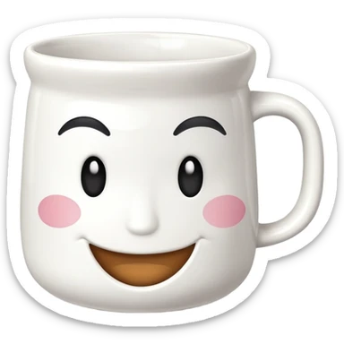 A mug cup with a smirk face sticker