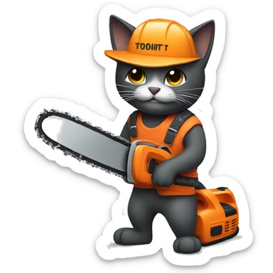 Cat with chainsaw sticker
