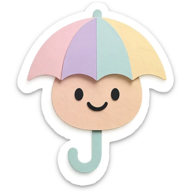cute pastel rainbow umbrella, smiling face, soft pastel colors, no limbs, full body, paper craft style sticker