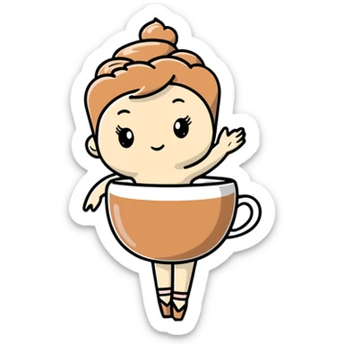 Ballerina twirling in a cappuccino cup, coffee foam creating her tutu sticker