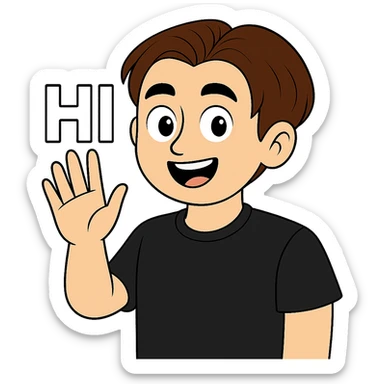 Change the hair color to a rich brown shade matching the fourth image, keep the shirt black, everything else the same, transparent background, maintain the original style and details. sticker