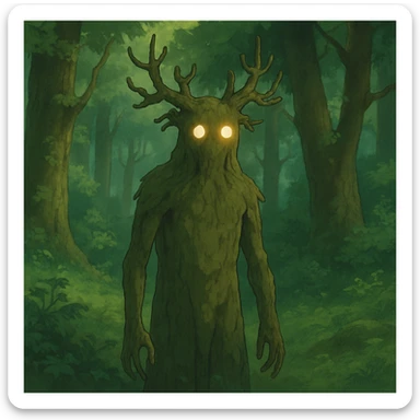 ghibli style forest spirit with glowing eyes sticker