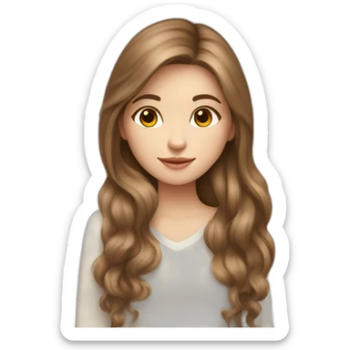 Girl-with-long-brown-hair-and-cat-angora-beige-and-white sticker