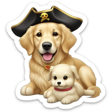 English-cream-golden-retriever with toy-pirate-duck sticker