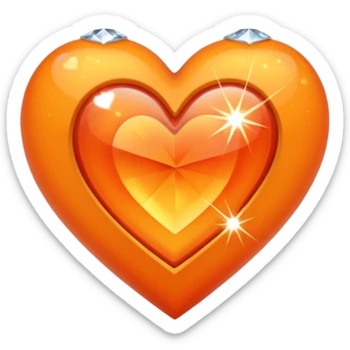Heart orange with a diamond heart inside sticker