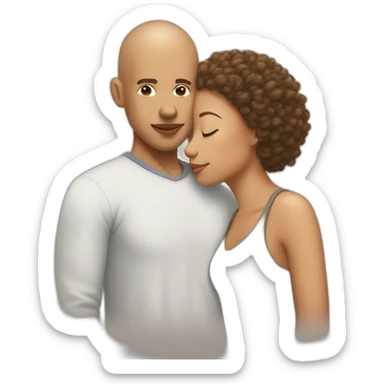A mixed race man Without hair kissing A woman with light brown hair sticker
