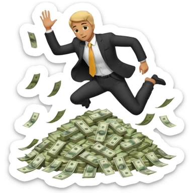 diving into a pile of money sticker