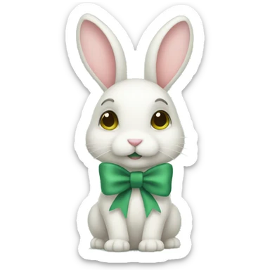 Small bunny with a big sage green bow won its ear sticker
