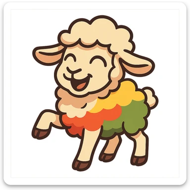 cartoon sticker of a happy colorful Kurdish lamb, no flag, no text, suitable for WhatsApp and Instagram, transparent background sticker