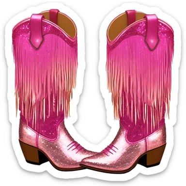 Realistic hot pink to rose gold ombre pair of fashion cowgirl boots with sparkly shiny glitter fringe on them. sticker