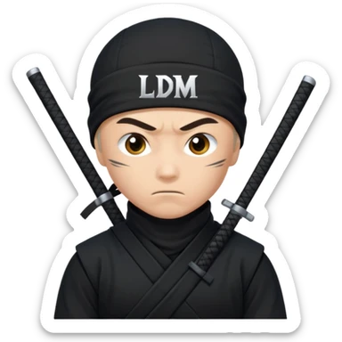 un ninja con una remera negra que diga LDM con letras blancas sticker