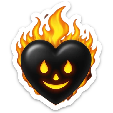 A dark black heart with glowing black flames rising smoothly, giving a mysterious and powerful feel. Transparent background, simple emoji style with a dramatic touch. sticker