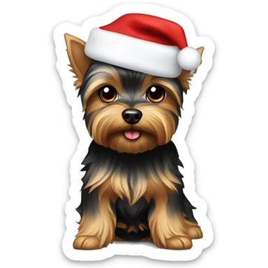 Yorkie with Santa hat sticker