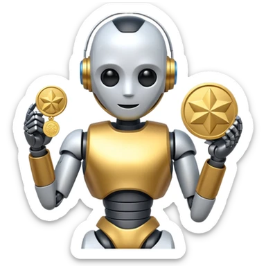 AI robot holding a gold medal, Olympics theme sticker