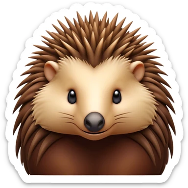Cinematic Noble Echidna Portrait Emoji, Poised and regal, with a compact, spiky build and a textured, bristly fur in earthy browns, a distinctive pointed snout and keen, soulful eyes, Simplified yet sharp and sophisticated features, highly detailed, glowing with a warm, dignified glow, high shine, intelligent and resilient, stylized with an air of prickly elegance, focused and attentive, soft glowing outline, capturing the essence of a watchful and confident echidna, so majestic it feels as though it could scurry out of the screen with effortless authority! sticker