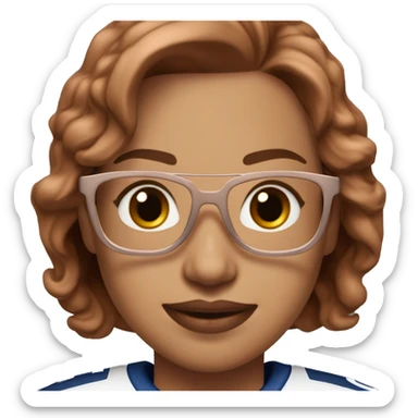 A women wearing a oilers 97 Mcdavid jersey with rose gold eyeglasses brown hair with stanley cup sticker