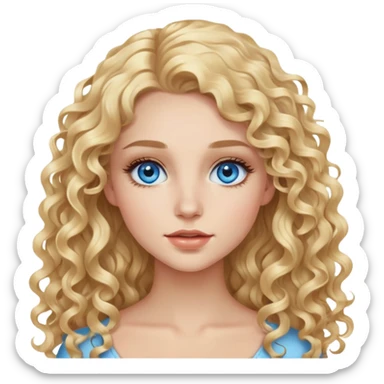 beautiful girl with long curly blonde hair, blue eyes, long eyelashes sticker