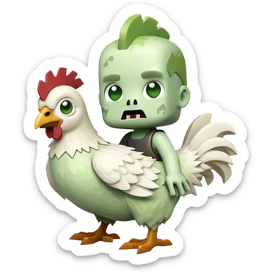 small square-shaped Minecraft baby zombie riding a tiny white chicken sticker