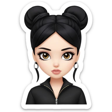 pretty bratz girl, black hair, dark brown eyes, black eyeliner, pale skin, black clothes sticker