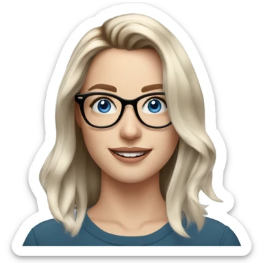 Shoulder length Balayage pale model lady with glasses and blue eyes happy  sticker