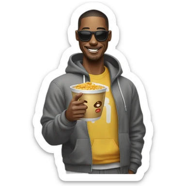 man with a cereal bowl head making a thumbs up in streetwear sticker