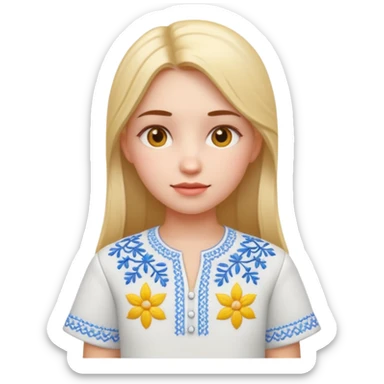 Girl in a Ukrainian white embroidered shirt, 3D Emoji sticker