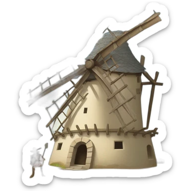 don quixote crushed underneath a windmill with his legs and feet sticking out sticker