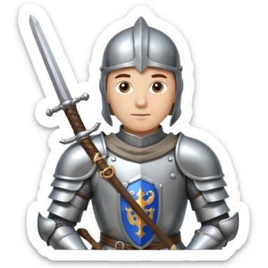 a knight in bright silver armor, holding a sword sticker