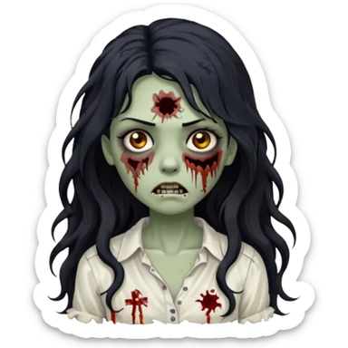 garota zumbi com cabelo preto ondulado longo blusa branca sticker