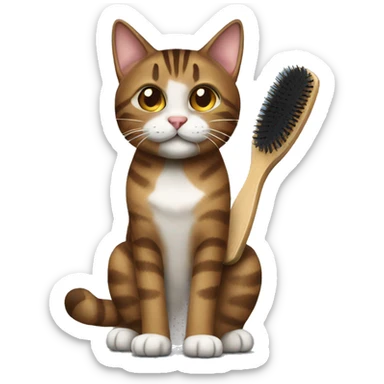 generate a brown tabby cat asking to be brushed sticker